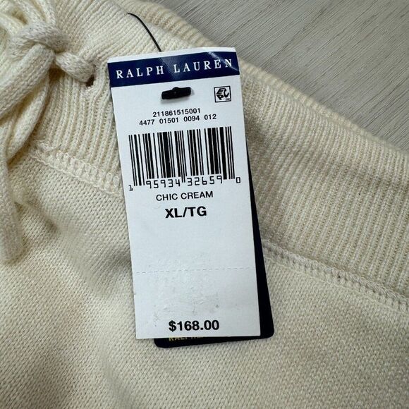 Polo Ralph Lauren Knit Fleece Jogger Womens XL Cream Cable Knit Side Stripe - Picture 3 of 5